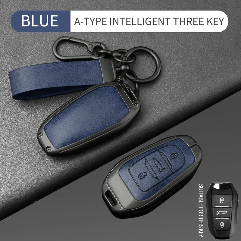 Étui de Protection Clé Peugeot 208 308 3008 Citroën C3 C5 Aircross DS Alliage de Zinc et Cuir