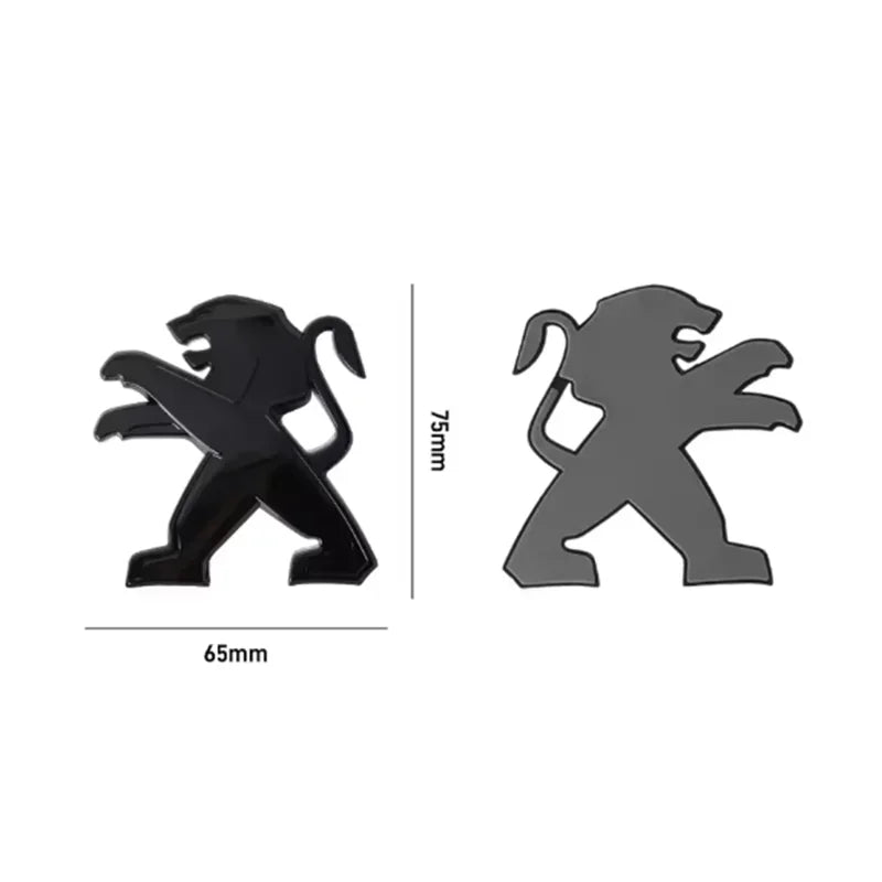 Logo Lion Peugeot en ABS 3D, Emblème de Capot et de Coffre 75, 80, 83, 105 ou 115 mm, Noir Brillant ou Argent