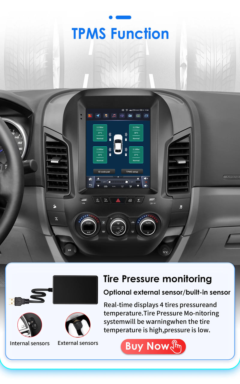Autoradio Android Ford Ranger 2012-2015 Écran Vertical 9,7 Pouces CarPlay Sans Fil GPS DSP