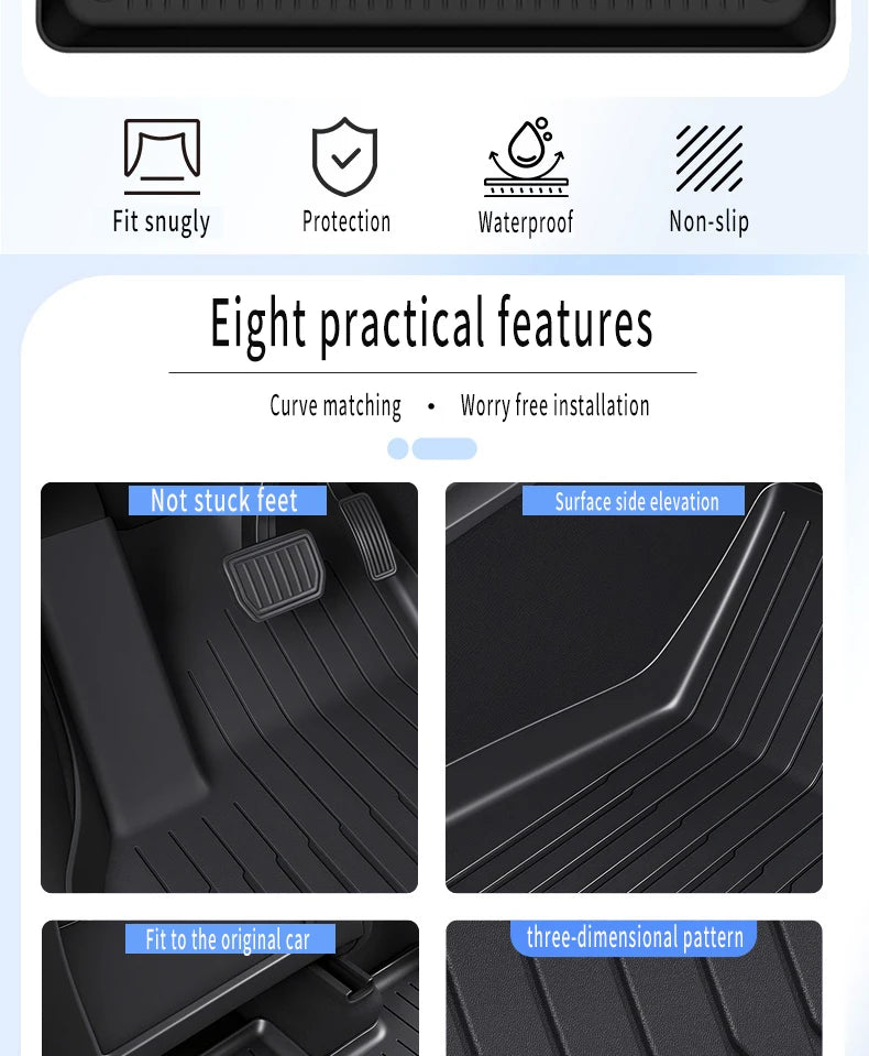 Tapis de Sol Tesla Model 3 Highland 2024-2026 TPE Ensemble 3 à 12 Pièces Simple ou Double Couche