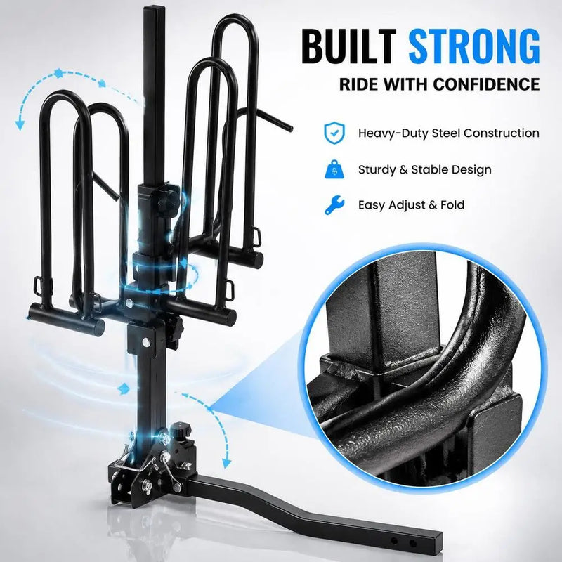 Porte-Vélos sur Attelage pour 2 Vélos Pliable et Inclinable Charge 36 kg avec Récepteur 1,25 Pouce pour Voiture, SUV et Camping-Car