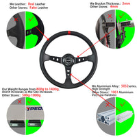 Volant Sport 350 mm Cuir PU Moyeu 6 Vis Plat Profond Universel