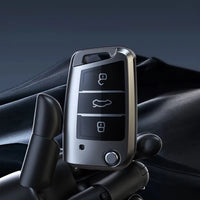 Étui de Protection Clé Pliable Volkswagen Polo Golf 7 Passat Tiguan Beetle Ateca Caddy Gris Titane