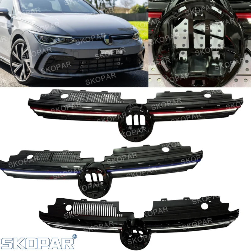 Calandre centrale supérieure VW Golf 8 MK8 GTI, R et R-Line 2020-2024 – Grille avec feux de position LED DRL