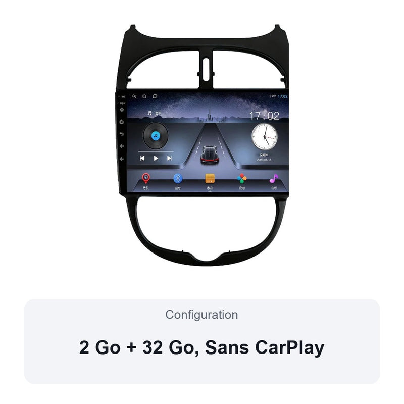 Autoradio CarPlay Peugeot 206 et 206 CC 1998-2012 Écran 9 Pouces