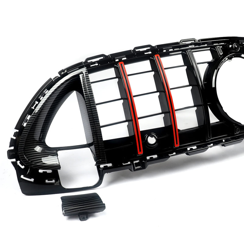 Calandre Panamericana Mercedes Classe C W206 2021-2023 Noir Brillant Barres Rouges Look Carbone