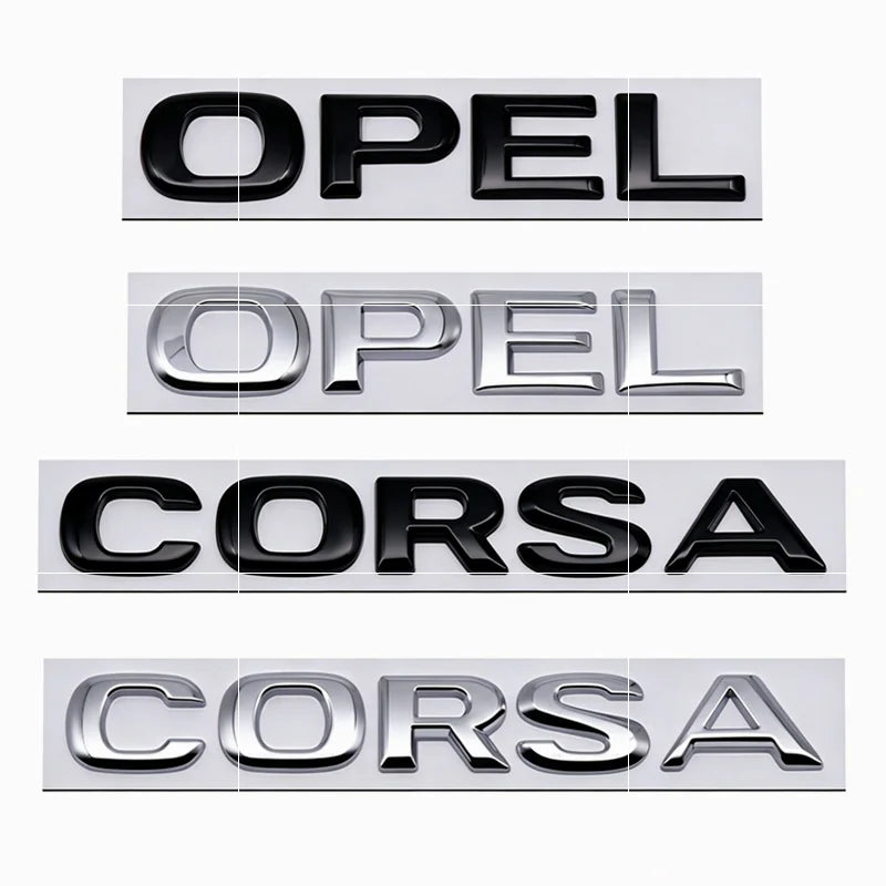 Logo Opel et Corsa Lettres 3D en Métal Emblème Autocollant pour Coffre Arrière Noir ou Argent