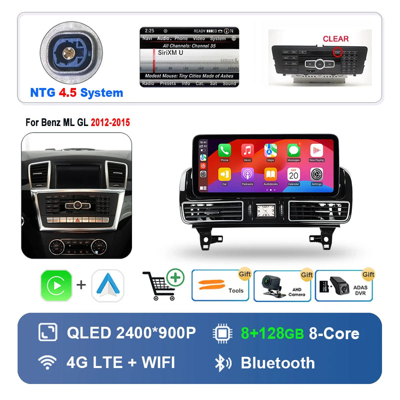 Autoradio Android 16 Mercedes ML GL GLE GLS W166 X166 2012-2019 Écran 12,3 pouces CarPlay NTG