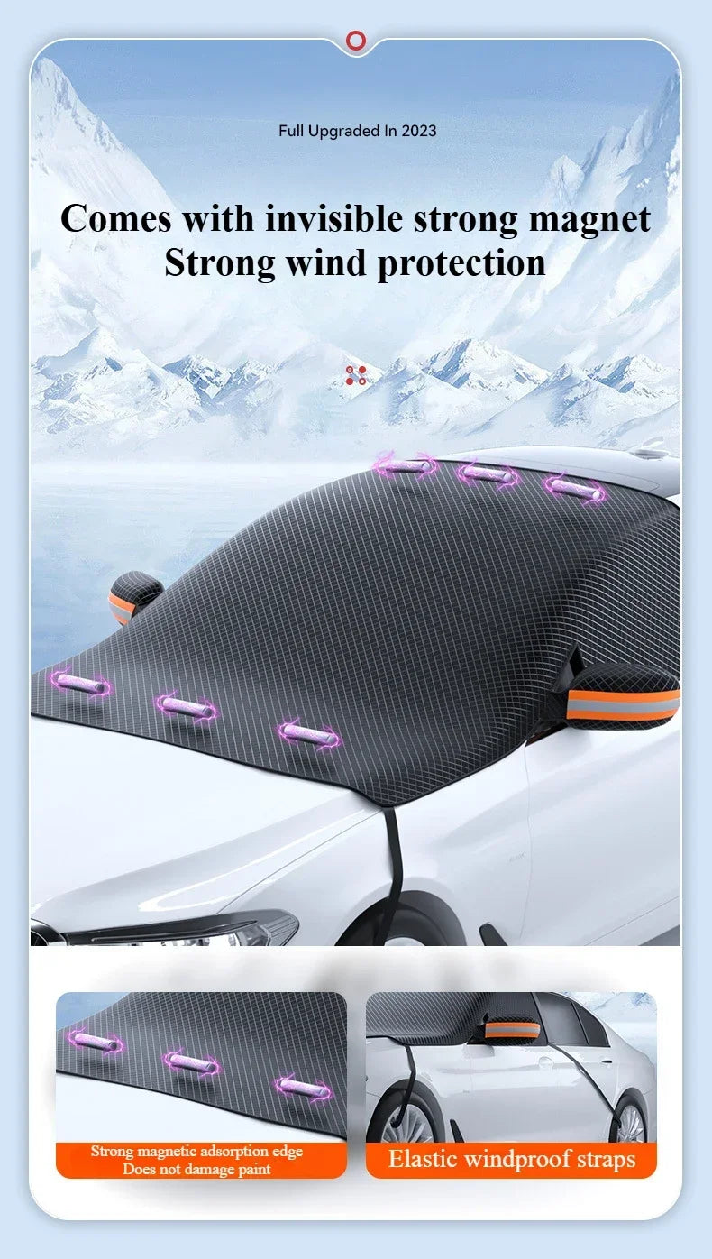 Housse Pare-Brise Voiture Hiver Noire Oxford Magnétique 253 x 117 cm