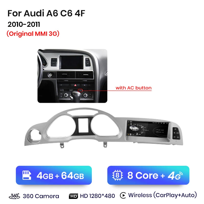 Autoradio Junsun CarPlay Audi A6 C6 4F 2005-2011 — détail du support