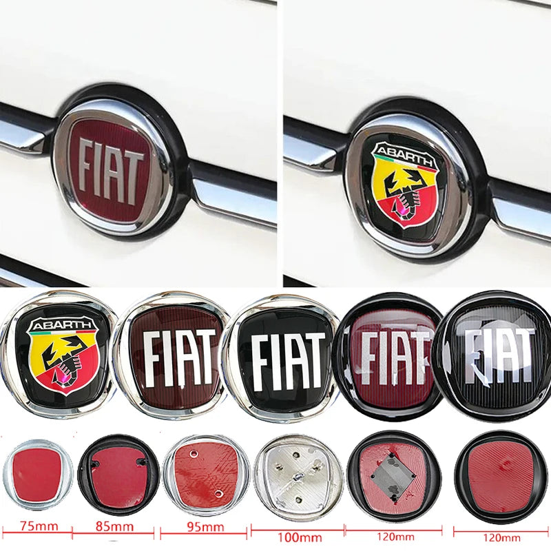 Emblème Logo Fiat 500 Panda Tipo Abarth Strada 600 500L Mobi en ABS 75 85 95 100 120 mm Avant et Arrière