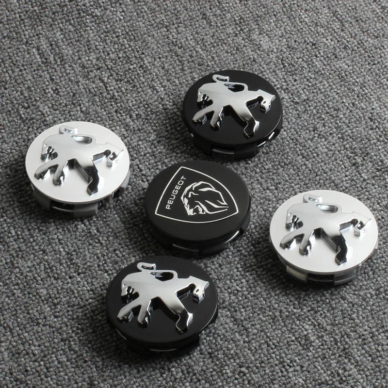 Cache-Moyeux Peugeot 60 mm, Lot de 4, Lion Noir, Argent ou Nouveau Blason, 206 à 508, 2008, 3008, 5008