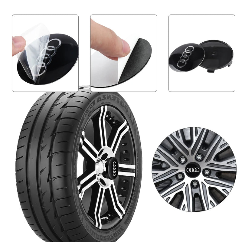 Cache-Moyeux Audi A3 A4 RS3 56mm 60mm 65mm Emblème — vue arrière