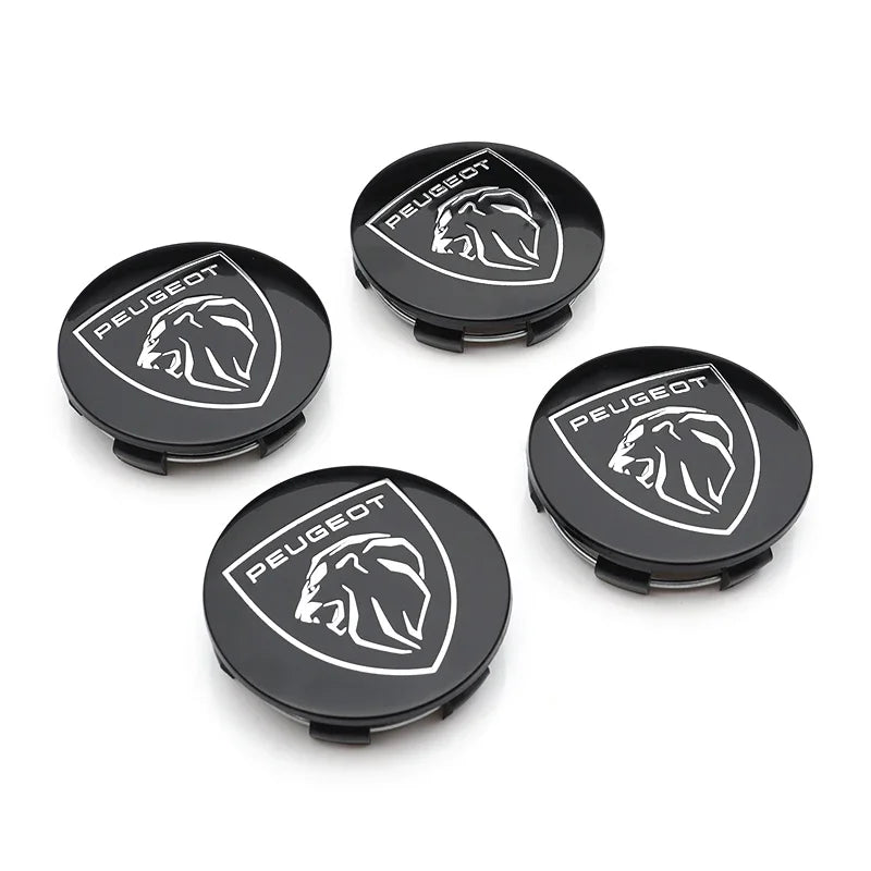 Cache-Moyeux Peugeot 60 mm, Lot de 4, Lion Noir, Argent ou Nouveau Blason, 206 à 508, 2008, 3008, 5008