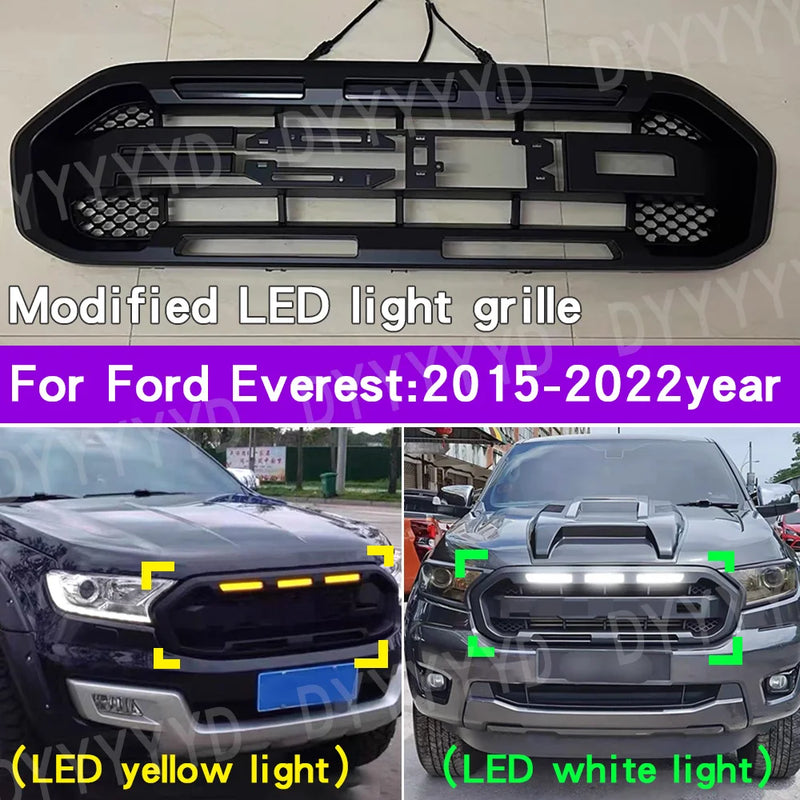 LED-Kühlergrill Ford Everest 2015–2022 Mattschwarz, weiße oder bernsteinfarbene Leuchten