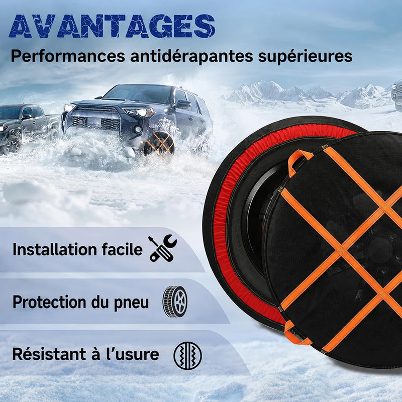 Chaussettes à Neige Voiture SUV Textile Universelles Sangles Orange