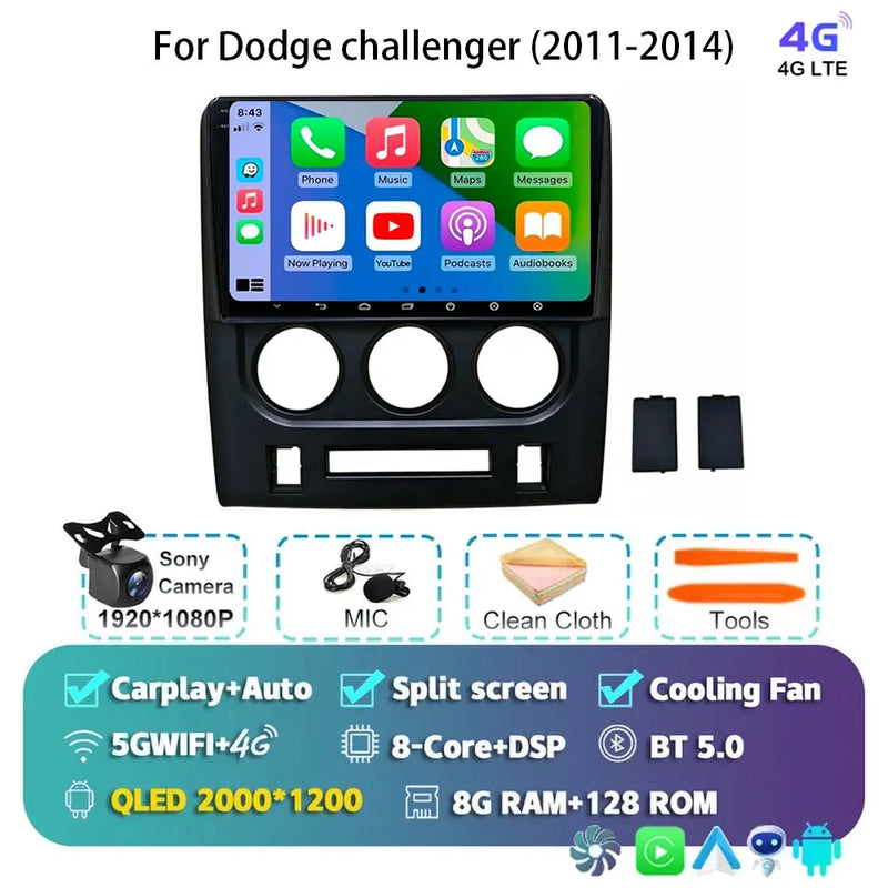 Autoradio Android 16 Dodge Challenger 2011-2014 Écran QLED CarPlay GPS Caméra DVR