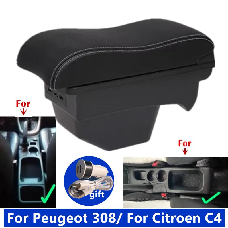 Accoudoir Peugeot 308 T7 SW 2008-2012 Citroën C4 2011 Cuir avec Rangement et Prise USB
