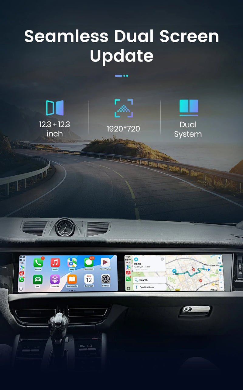 Autoradio Double Écran 12,3 + 12,3 Pouces Porsche Macan 2014-2017 Android CarPlay Sans Fil GPS