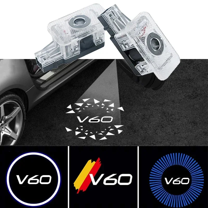 Projecteur Porte Volvo V60 2013-2024 LED, Lot de 2, 8 Motifs, Remplacement Direct