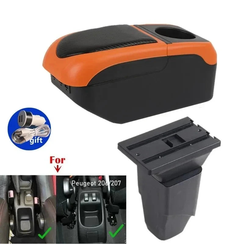 Mittelarmlehne Peugeot 206 und 206 CC mit USB-Ladegerät — Dreiviertelansicht