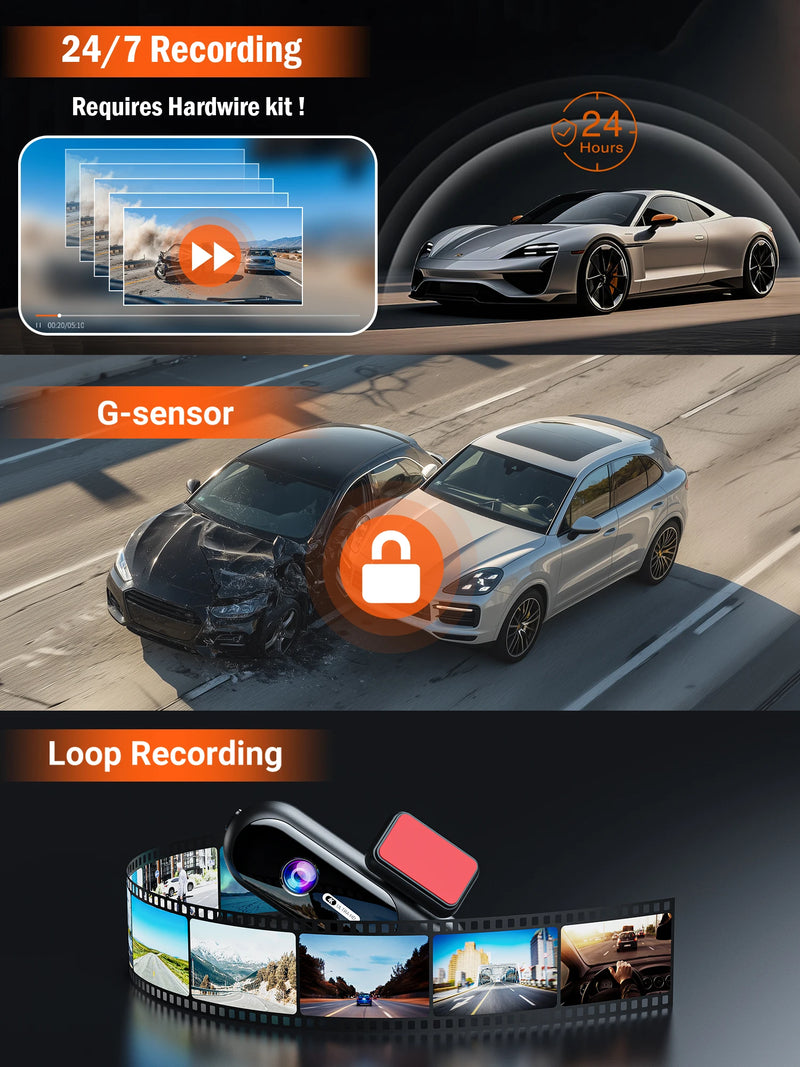 4K Front and Rear Wi-Fi Dashcam with Parking Mode