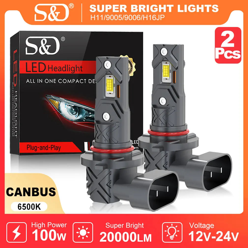 Ampoules LED H8 H9 H11 9005 9006 Canbus 6000K 20000LM