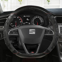 Couvre Volant Seat Leon FR, Ibiza, Arona, Ateca, Tarraco en Cuir Microfibre et Carbone 38 cm