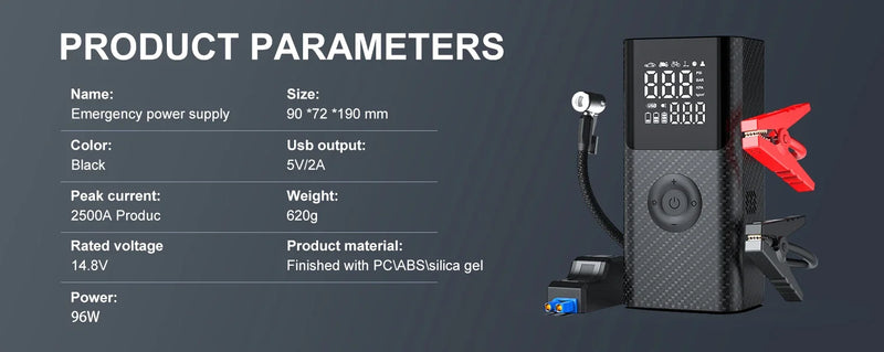 Booster de Batterie Voiture 2500A 4 en 1 Compresseur 150 PSI