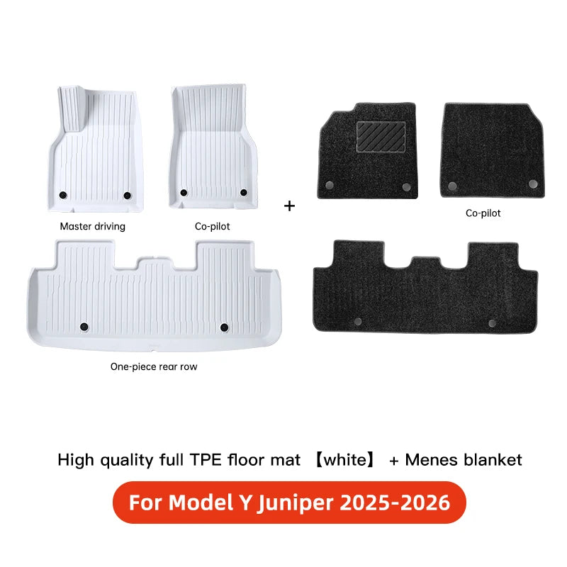 Tapis de Sol Tesla Model Y Juniper 2025-2026 TPE Blanc Moquette Noire