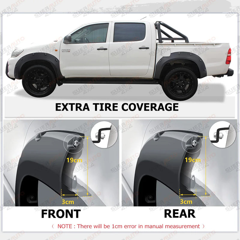 Élargisseurs d'Ailes Style Poche Toyota Hilux Vigo SR SR5 2005-2014 Noir Mat, Jeu de 4 Pièces