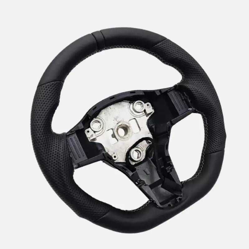 Volant Sport Méplat Chauffant Tesla Model 3 et Model Y 2017-2023 Cuir Perforé Noir