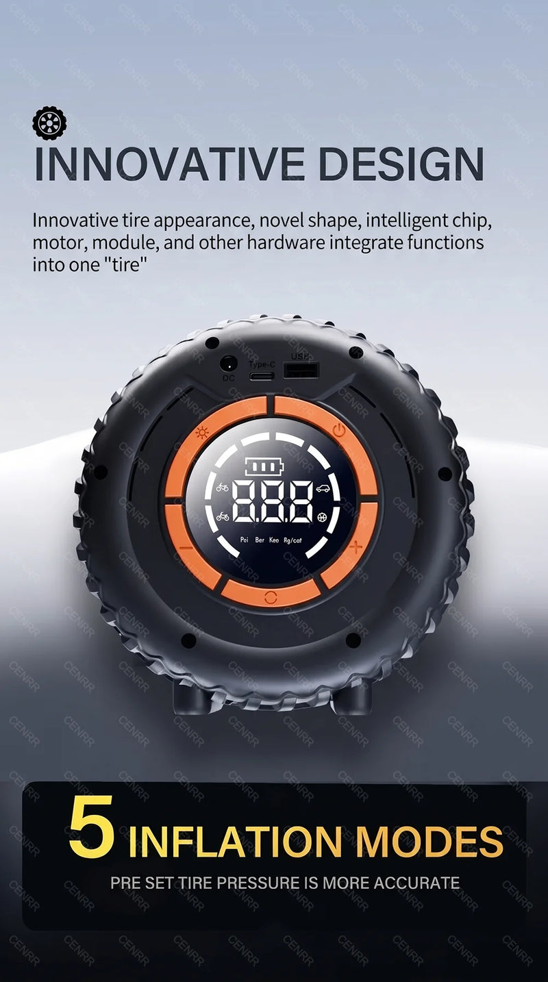 Gonfleur de Pneu Sans Fil CENRR Design Roue Écran Numérique