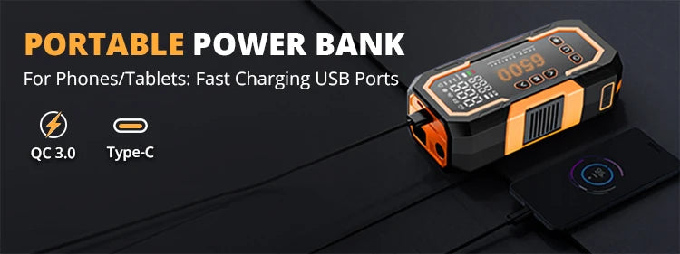Booster de Batterie Voiture 6500A avec Compresseur 150 PSI 3 en 1
