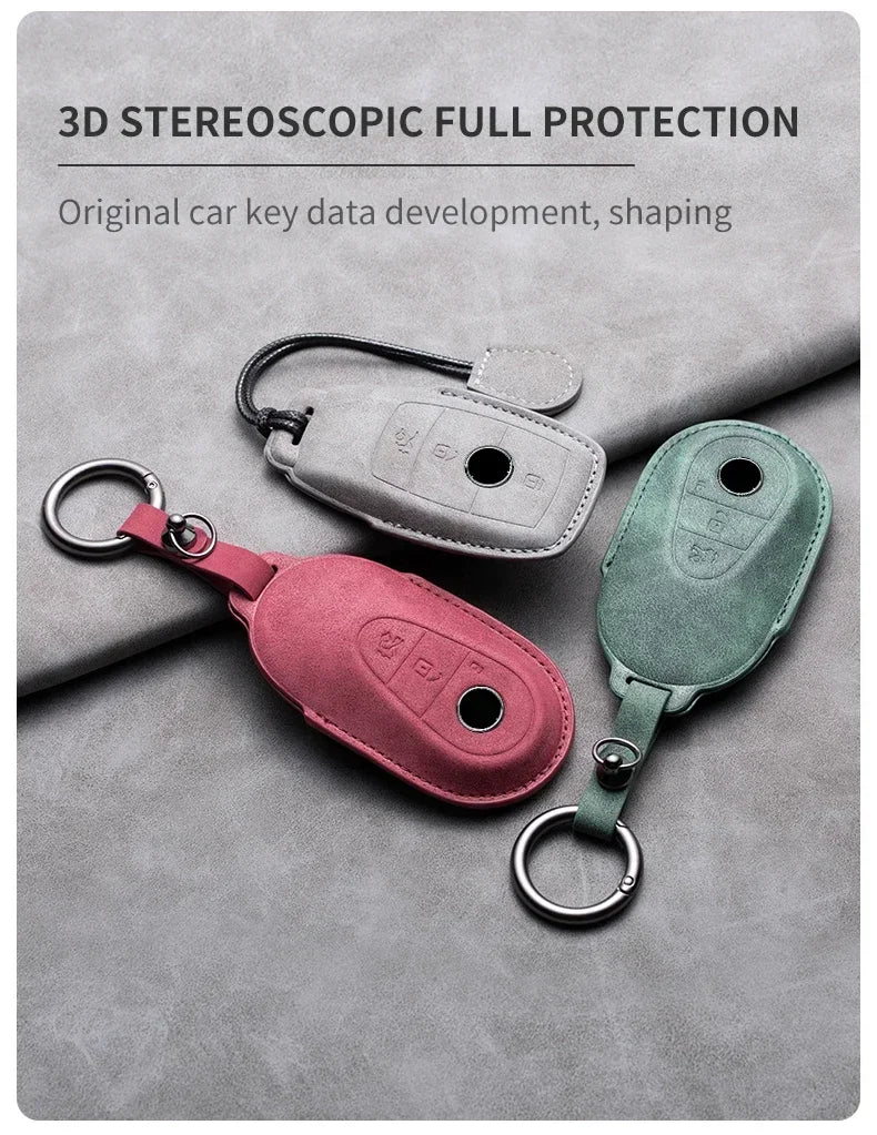 Étui de Protection Clé Mercedes Classe A B C E CLA GLC GLK W204 W205 W212 Cuir Velours