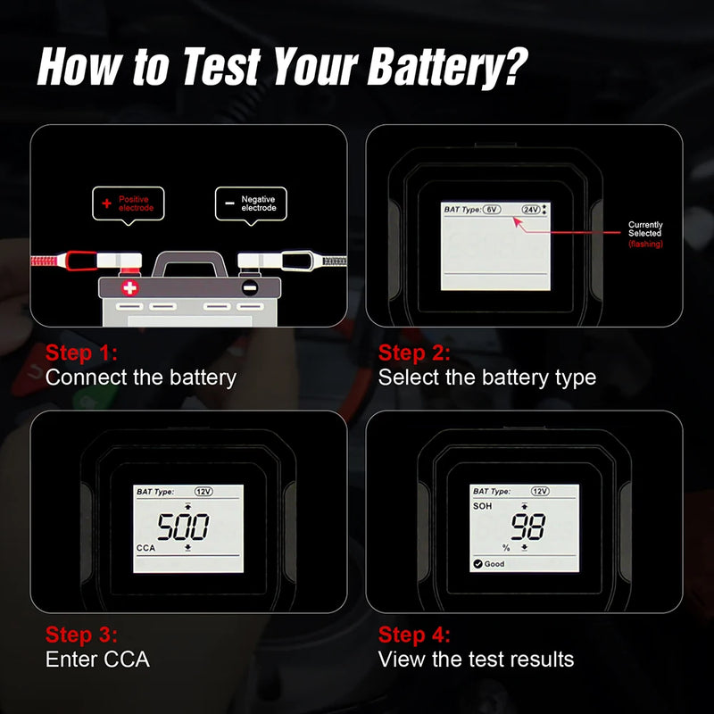 Testeur de Batterie Voiture 6V 12V 24V 100-2000 CCA Écran LCD