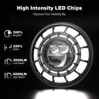 Phares LED Ronds 7 Pouces Jeep Wrangler JK Angel Eyes