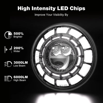 Phares LED Ronds 7 Pouces Jeep Wrangler JK Angel Eyes