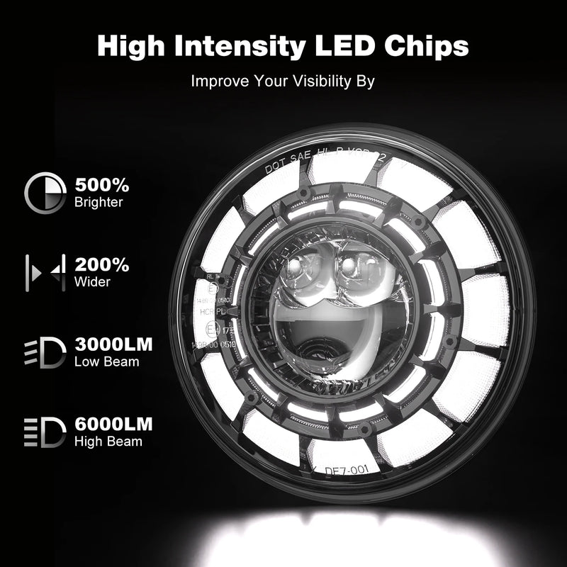 Phares LED Ronds 7 Pouces Jeep Wrangler JK Angel Eyes