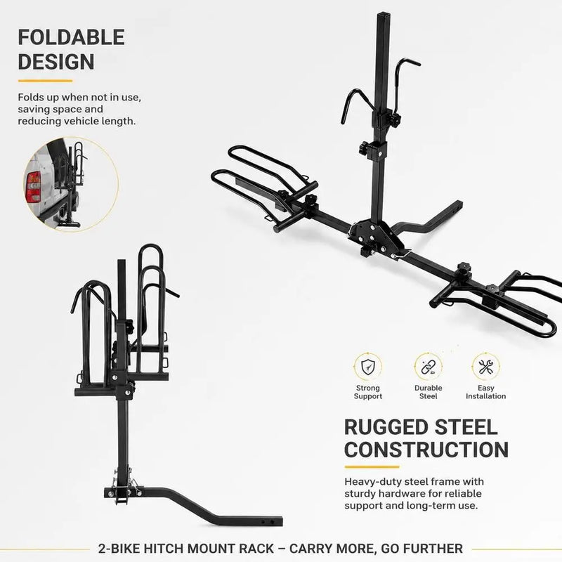 Porte-Vélos sur Attelage pour 2 Vélos Pliable et Inclinable Charge 36 kg avec Récepteur 1,25 Pouce pour Voiture, SUV et Camping-Car