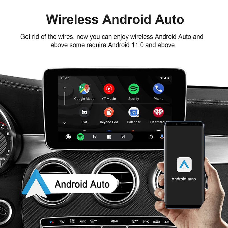 Boîtier CarPlay Android Auto Sans Fil AI Box Android 13 Bluetooth 5.0 GPS