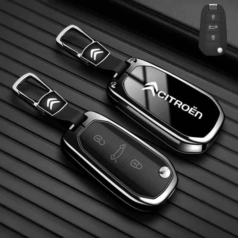 Étui de Protection Clé Citroën C1 C2 C3 C4 C5 C6 VTS Xsara C-Crosser Berlingo Jumpy Alliage de Zinc Noir ou Bleu