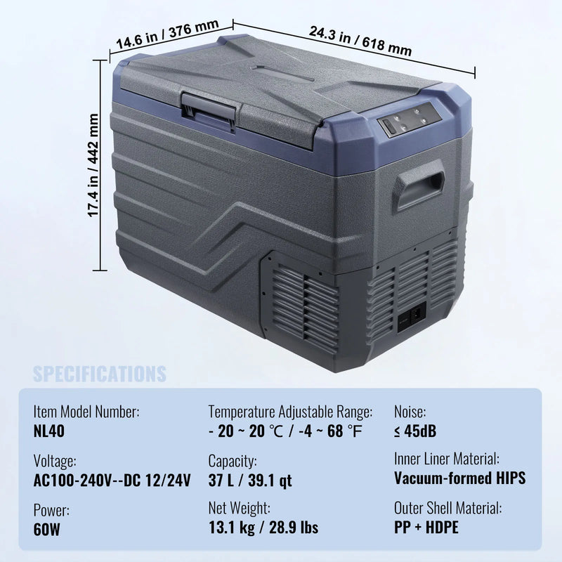 Réfrigérateur de Voiture Double Zone 25 à 40 L Congélateur Portable à Compresseur 12/24 V