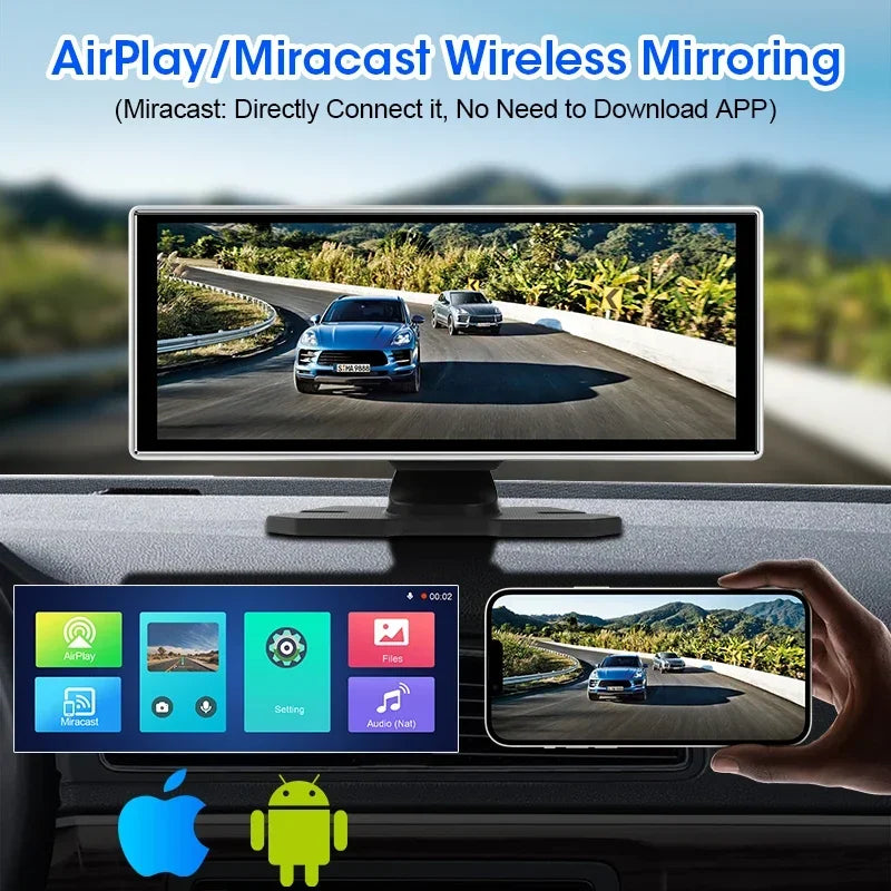 Dashcam Srnubi 11,26 Pouces 4K CarPlay Android Auto