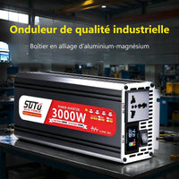 Convertisseur 12V 24V 220V Pur Sinus 1200 à 3000 W Onduleur Voiture Écran LCD