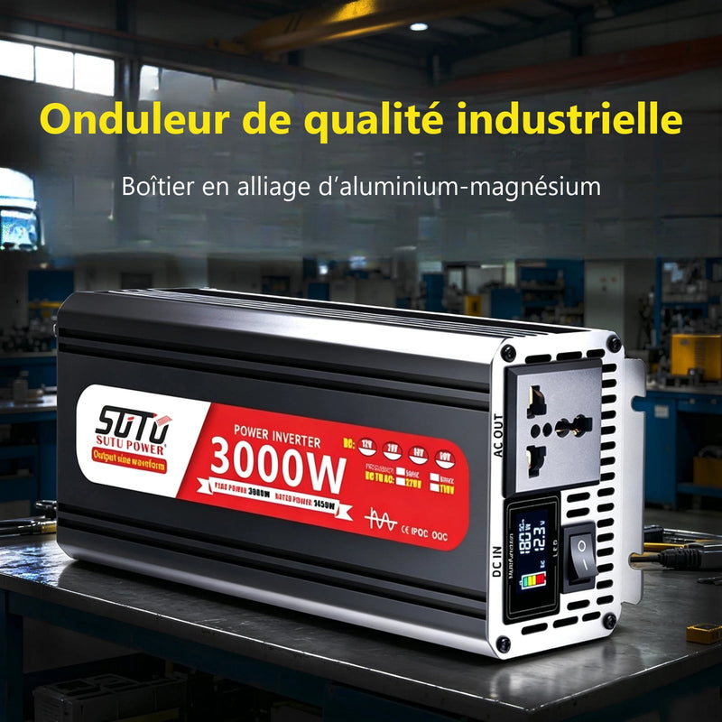 Convertisseur 12V 24V 220V Pur Sinus 1200 à 3000 W Onduleur Voiture Écran LCD