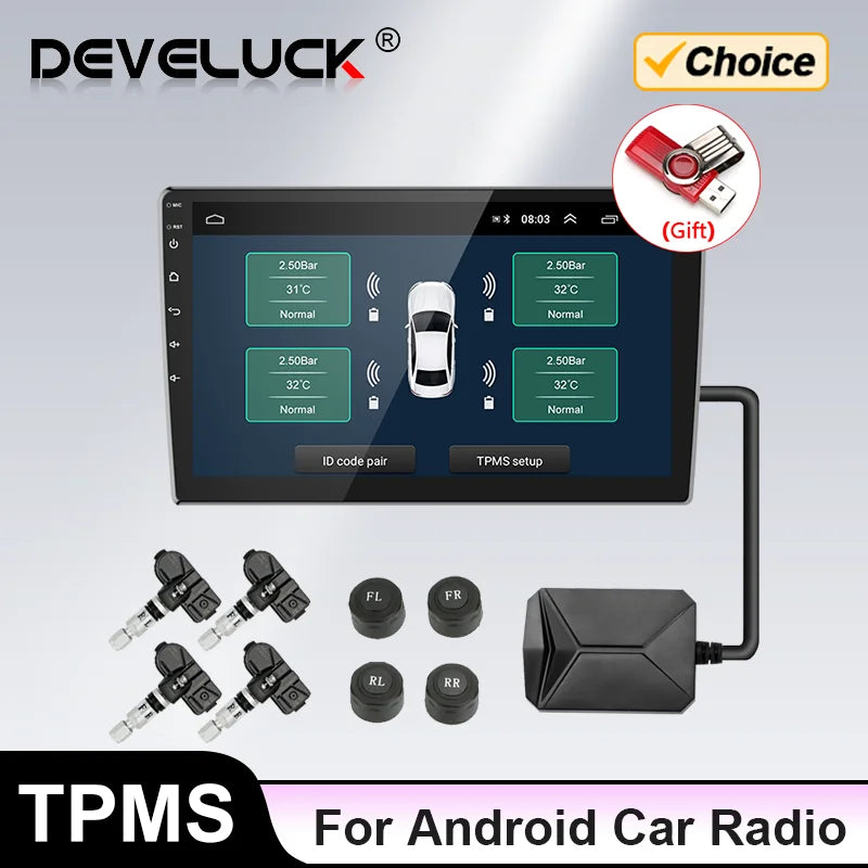 Capteurs TPMS USB Pression et Température 4 Roues Écran Android
