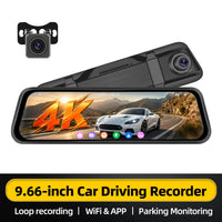 Dashcam Miroir Podofo 4K Écran Tactile 9,66 Pouces avec Caméra de Recul, Vision Nocturne et Surveillance 24 h