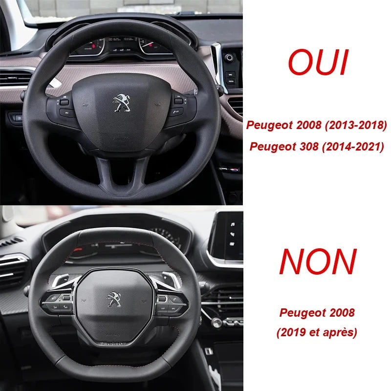 Couvre Volant Peugeot 208 308 2008 Forme D Cuir Bandes Laquées