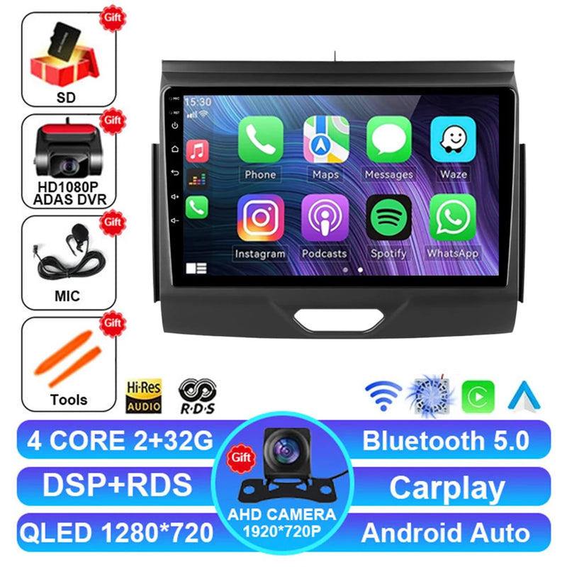 Autoradio Android 15 Ford Everest et Ranger 2015-2018 CarPlay Sans Fil GPS 4G